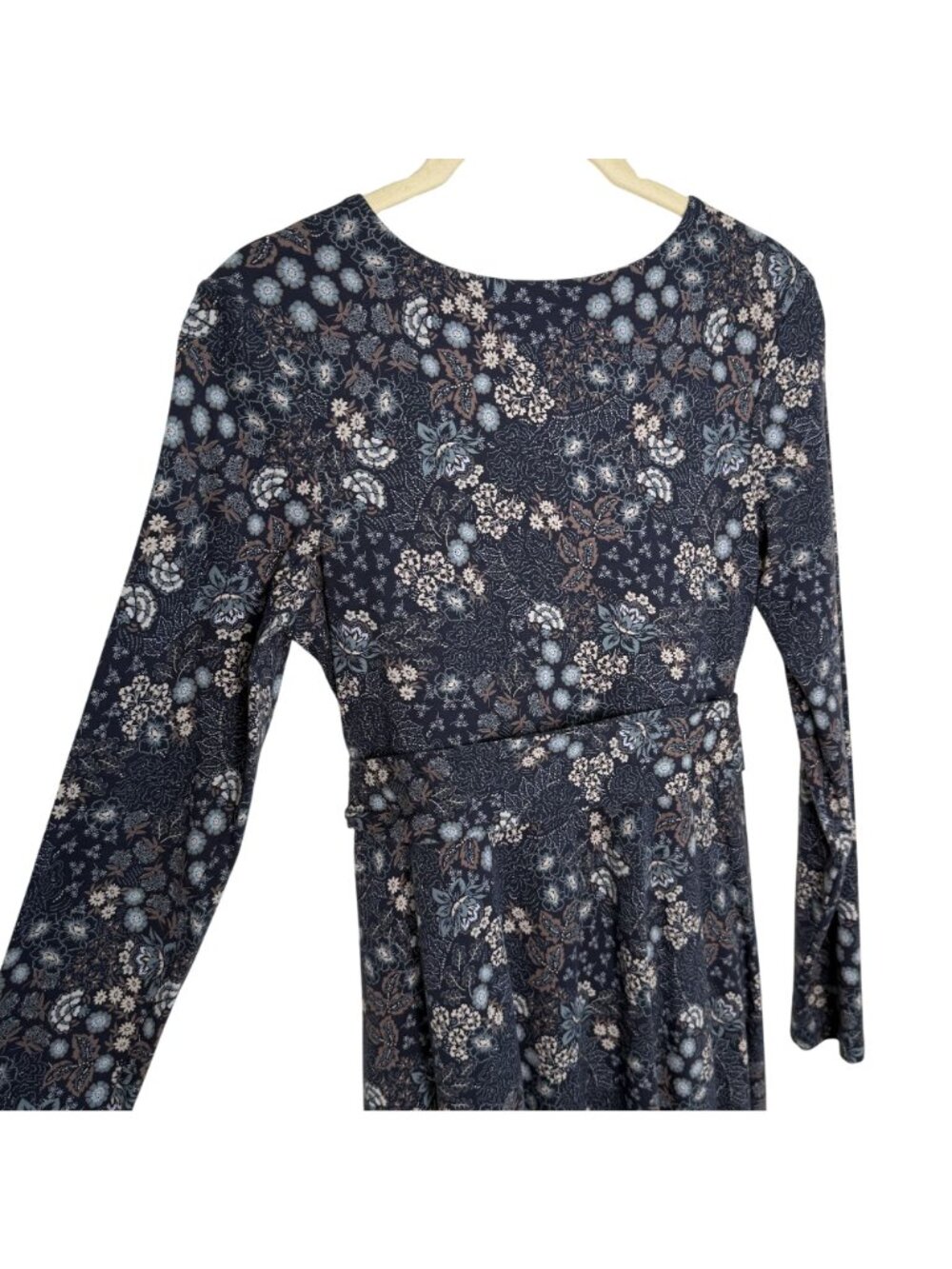 Pact Organic Cotton Navy Floral Faux Wrap Dress, S - Picture 3 of 9